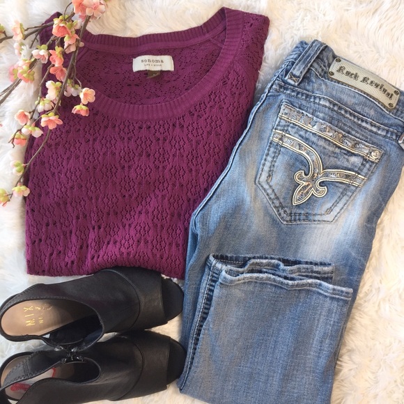 Sonoma Sweaters - Slightly Oversized Lace Plum Knit Sweater SZ S